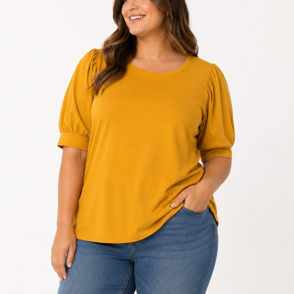 Chico's Soft cotton Mustard Puff Sleeve Tee XL